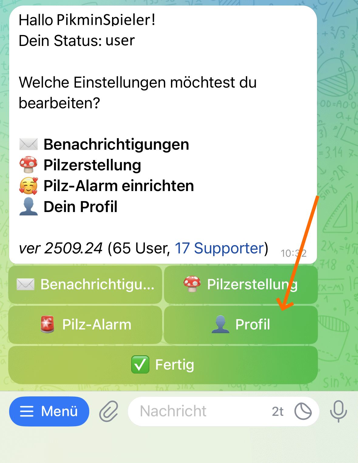Pilzbot-Menü