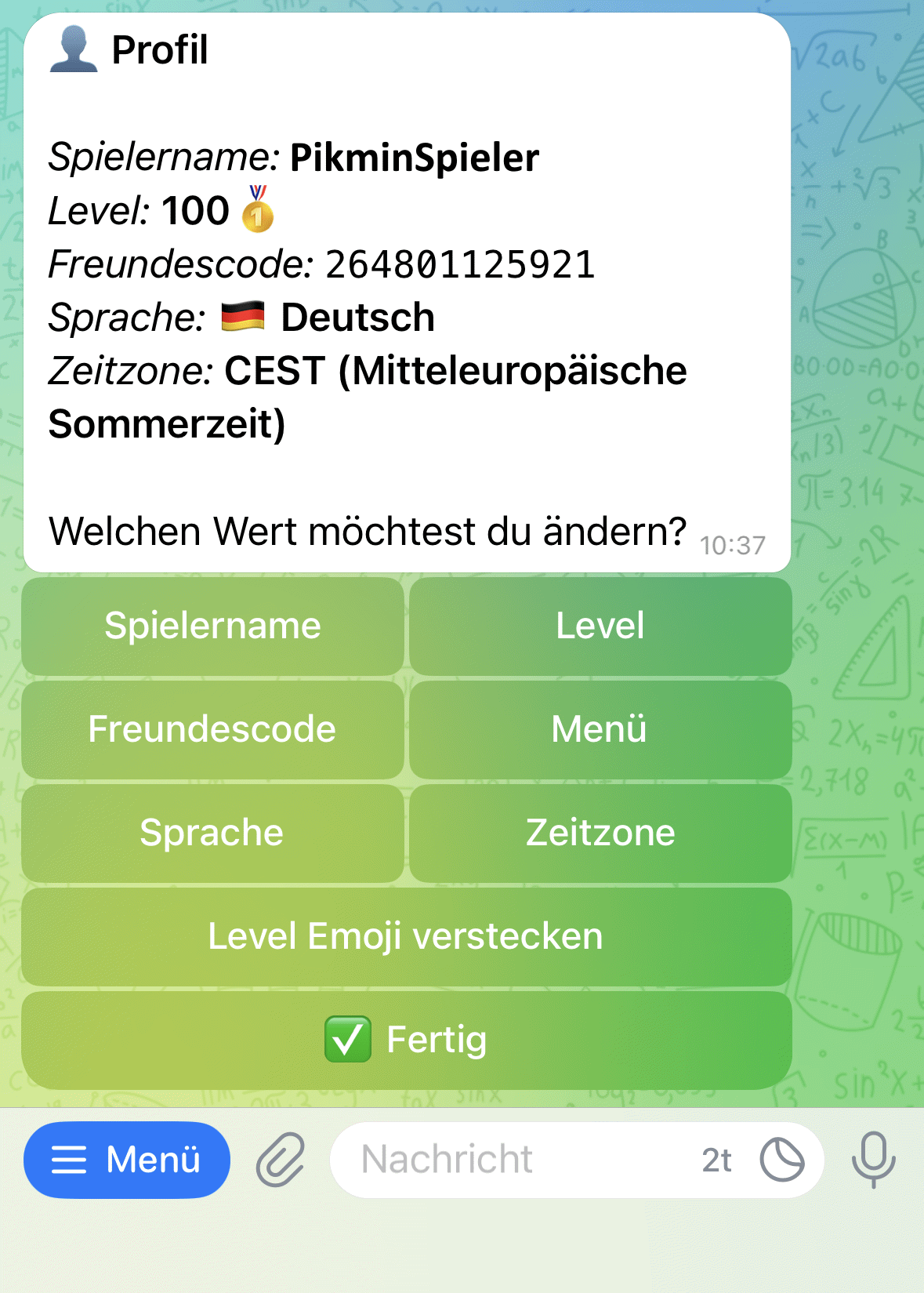 Pilzbot-Menü