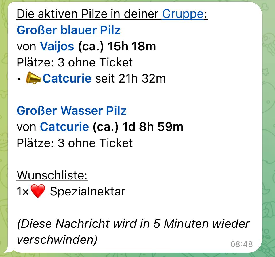 Liste der aktiven Pilze